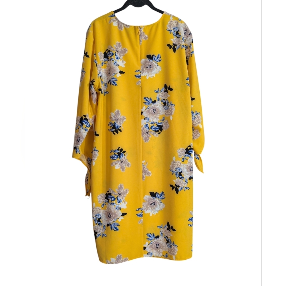 Ava & Viv Yellow Floral Dress Size XL Tie Sleeve Shift Lightweight Spring Summer - Picture 5 of 9
